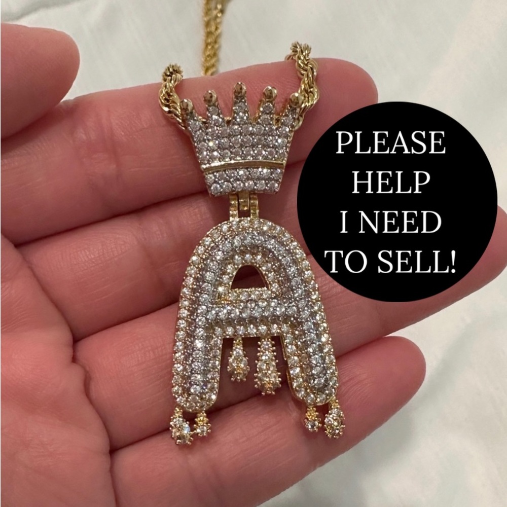 “A” Initial Premium CZ Gold and Silver Chain Necklace Jewelry